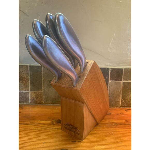 Stainless Steel One Piece Nu-Wave Kichen Knife Set Of 5 With Block - Picture 10 of 15